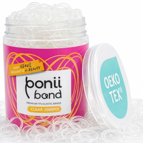 PONIIBAND 2000pcs Non-Toxic Clear Elastic Hair Bands - Snag-Free TPU Ties