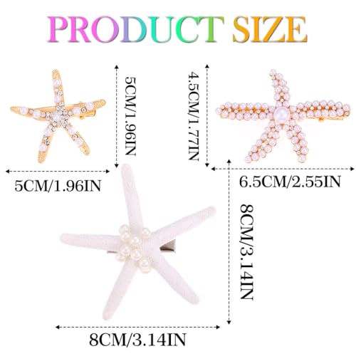 Fashey Starfish Hair Clips Set – Seashell Rhinestone Barrettes for Women