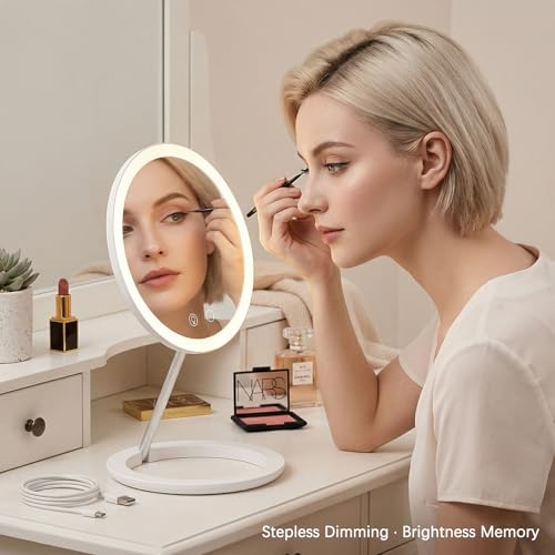 Vanpaga Rechargeable Travel Makeup Mirror with Lights, Adjustable Brightness & 3 Color Modes
