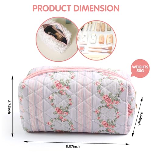 Floral Quilted Makeup Bag - Blossom Blush Pink Travel Cosmetic Pouch