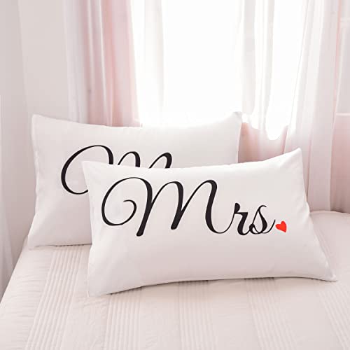 Mr and Mrs Couples Pillowcases - Heart Printed 19x29" Covers