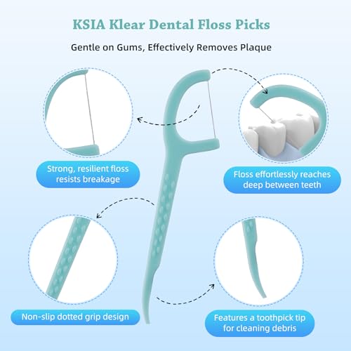 KSIA Unflavored Dental Floss Picks 480 Count with Portable Cases - Gentle Oral Cleaning
