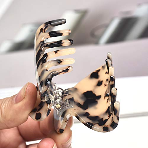 Medium Tortoise Claw Hair Clips for Women - 3 Pack with Leopard Print