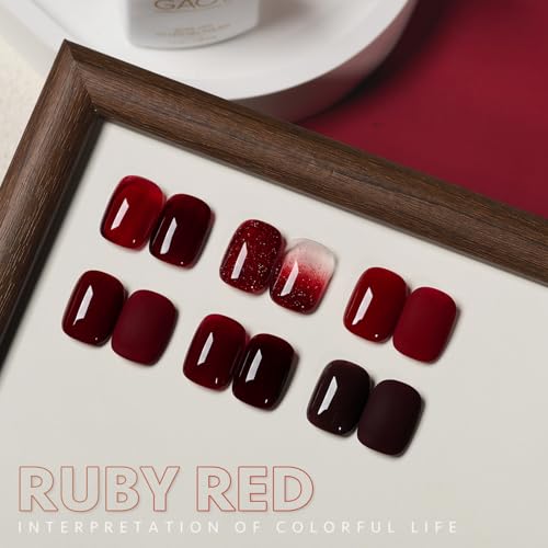 GAOY 6 Colors Red Glitter Gel Nail Polish Set - UV/LED Cure