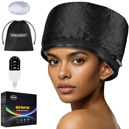 SUNCANDXY Black Hair Steamer Cap for Deep Conditioning - Fast Heating & Adjustable Timer
