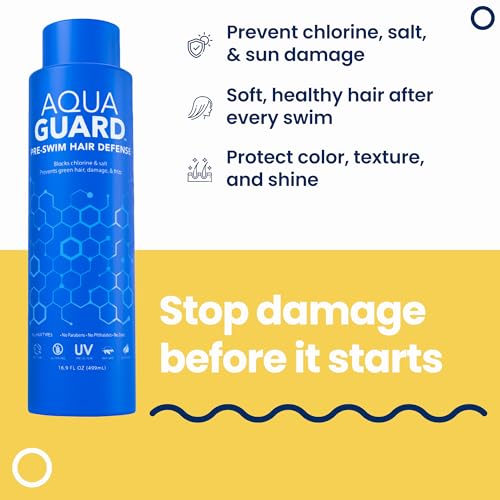 AQUA GUARD Pre-Swim Hair Defense | Family Size, Family Results | Prevents Chlorine Damage + Softens Hair While Swimming | Made in California | 16.9 oz