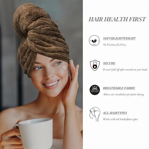 XXL Microfiber Hair Towel Wrap for Women - 2 Pack Coffee & Cream