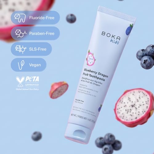 Boka Kids Toothpaste - Fluoride Free Nano Hydroxyapatite, Blueberry Dragonfruit - 4 Oz