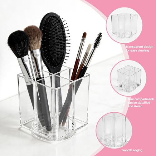 Clear Rotating Acrylic Makeup Brush Holder with 4 Slots
