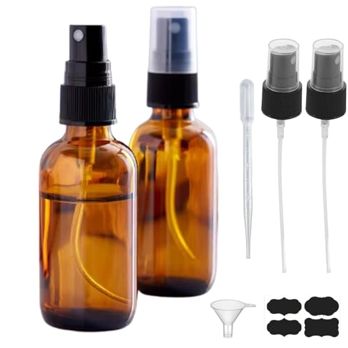 2oz Amber Glass Spray Bottles Set for Essential Oils & Travel - 2-Pack