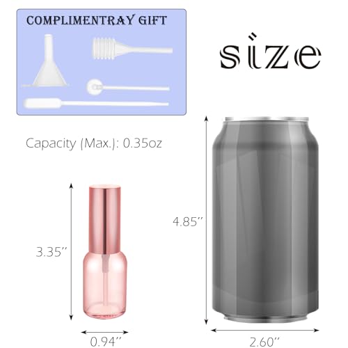 RAMFIYN 12 Pack 10ml Pink Glass Spray Bottles with Rose Gold Lid – Refillable Fine Mist Atomizers