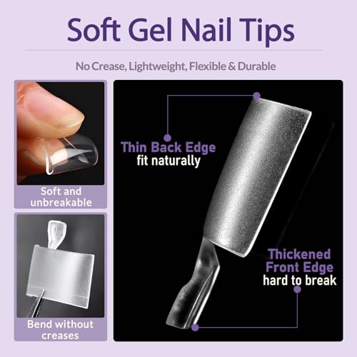 AddFavor Matte Toe Nail Tips - Half Cover Square Soft Gel Fake Toenails, 600pcs Clear