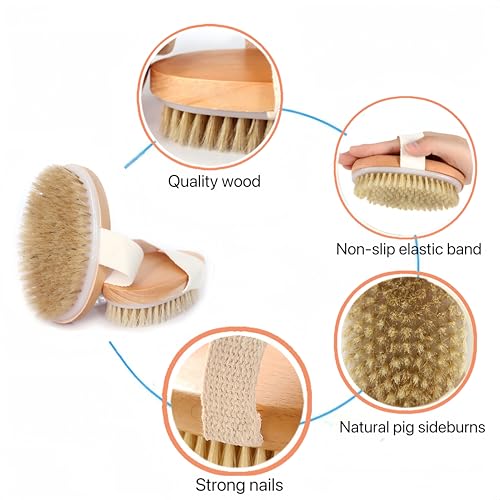 Dry Brushing Body Brush Set - Natural Bristle Exfoliating Brushes
