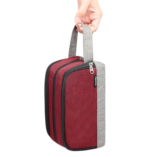 Yeiotsy Small Red Travel Toiletry Bag – Durable Dopp Kit with 3 Compartments