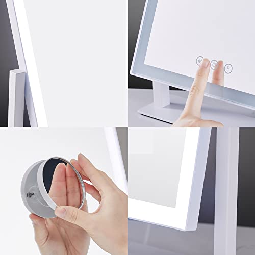 HIEEY Lighted Makeup Mirror, 17.3" x 13" Hollywood Vanity Mirror with Lights, Three Color Lighting Modes, and 5X Magnification Mirror, Smart Touch Control, 360¡ÆRotation (White,Gift Box)