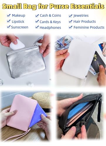 SeBUCUOO Small Silver Zipper Pouch Makeup Bag - 2 Pack Organizer