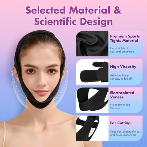 Mr.Jing 2 Pack Black & Black V-Line Chin Up Masks for Face Slimming & Double Chin Reduction
