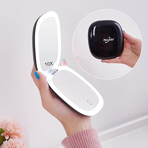 Mocado Compact LED Makeup Mirror - 4'' 1X/10X Magnification, Black