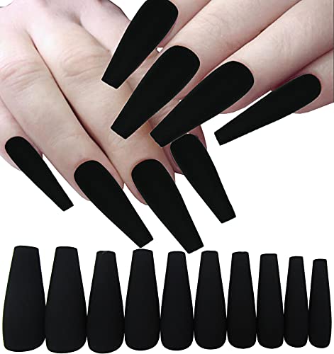 LoveOurHome 100pc Matte Black Coffin Press-On Nails - Long & Durable