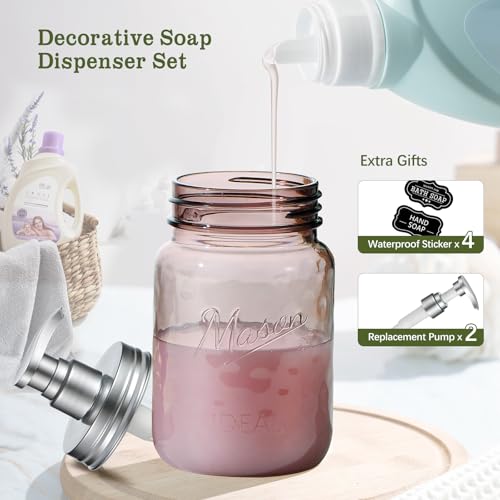 Amolliar 16 Oz Vintage Rose Soap Dispenser Set with Pump - 2 Pack