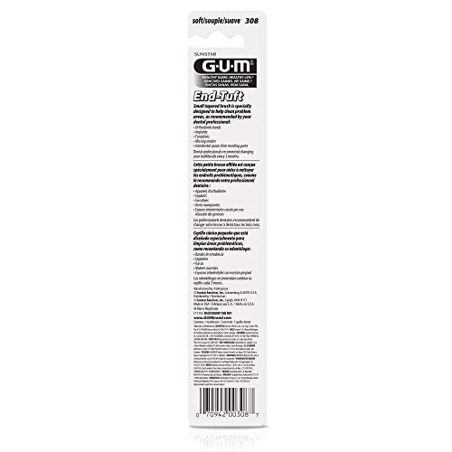 GUM End Tuft Toothbrush, Soft, Extra-Small Head, 1 Count (Pack of 1)