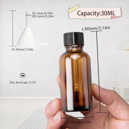 Agidea 6-Pack 30ml Brown Glass Nail Polish Bottles with Brush & Mixing Balls