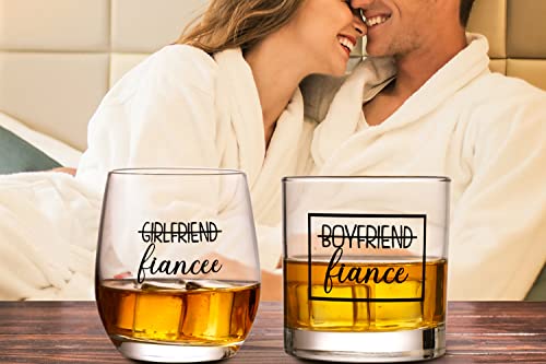 Engagement Gift Set - Couples Wine & Whiskey Glasses for Him & Her