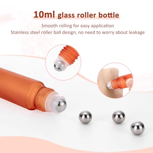 Kesell 10ml Orange Glass Essential Oil Roller Bottles - 10 Pack