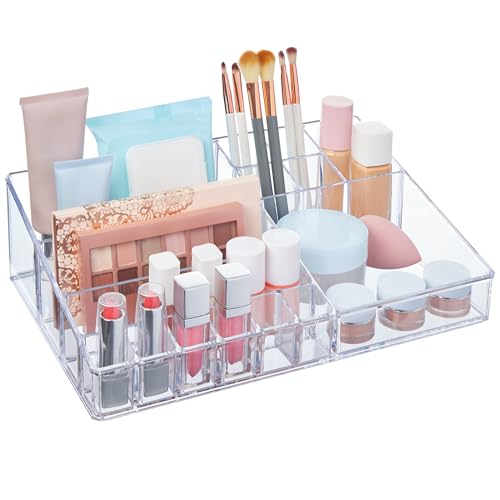 STORi Audrey 15-Compartment Clear Vanity Makeup Organizer Tray