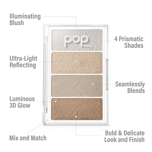 POP Beauty Prismatic Blush & Highlighter Palette - Ethereal 3D Glow, 4 Shades