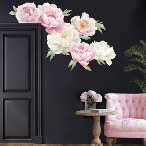 SHUCHING Peony Wall Decal - Large Pink Flower Sticker for Bedroom