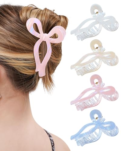 Mesovor Bow Hair Claw Clips - 4 Pack Non-Slip 4.3" Stylish Grips