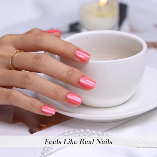 SHANGMENG Soft Gel Press-On Nails - Short Square Red Cat Eye, 32-Piece Kit