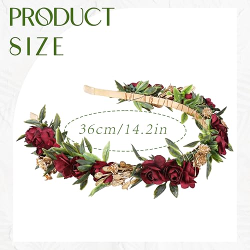 Red Rose Flower Headband - Artificial Fairy Elf Crown with Baby's Breath & Green Leaves