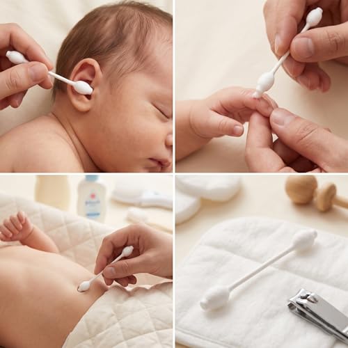 400pcs CGR Baby Safety Cotton Swabs with Large Tips for Newborn, Babies, Kids, Children, 100% Organic Cotton, White Paper Sticks, 5 Pack of 80 Swabs Total(2 Boxes and 3 Bags)