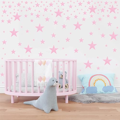 114 Pcs Holographic Pink Star Wall Decals - Waterproof Vinyl Stickers