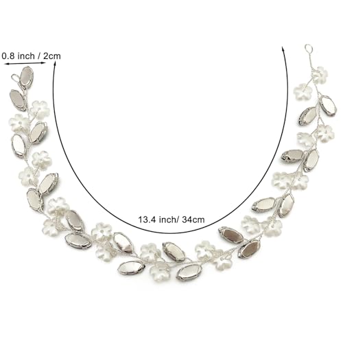 BETITETO Green Crystal Silver Vine Bridal Flower Hair Vine Headpiece for Wedding & Special Occasions