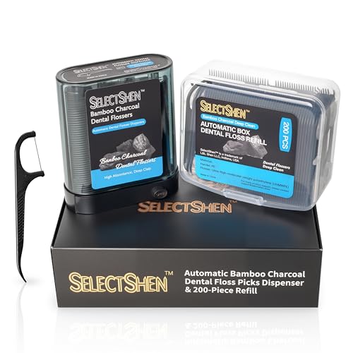 Portable Dental Floss Dispenser Set - 288 Count Bamboo Charcoal (Black)