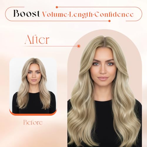 Sunny Hair Clip in Hair Extensions Real Human Hair 120g Remy Hair Clip in Extensions for Women Human Hair Extensions Dark Golden Blonde Highlights Light Blonde 18 Inch