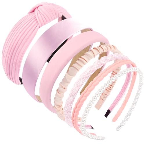 AHONEY 7 Pack Pink Headbands for Girls Women Knot Non-Slip Hair Accessories