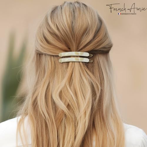 French Amie 2.5" Cellulose Acetate Rounded Oblong Hair Clips, Cream Ivory