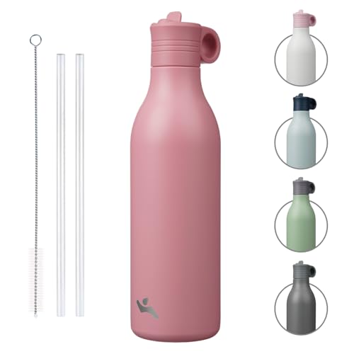 Konokyo 25oz Insulated Pink Water Bottle with Straw - BPA Free, Leak Proof