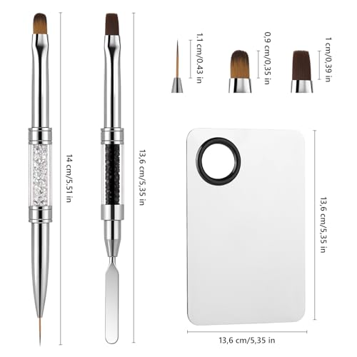 Nail Art Brush Set with Palette - 3PCS Double-Ended Gel Brushes