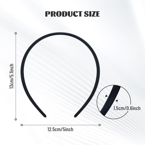 20-Pack Black Satin Fabric Covered Wide Plastic Headbands for DIY Crafts & Hairstyles