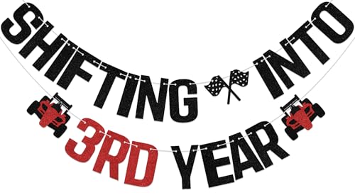 Shifting into 3rd Year Racing Car Birthday Banner Decoration