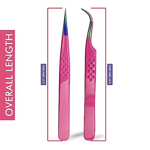 Precision Eyelash Extension Tweezers Set, Fiber Tip Stainless Steel Tools