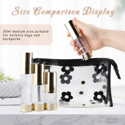 4 Pack 30ml Clear Plastic Airless Pump Bottles with Gold Dispenser for Cosmetics & Skincare