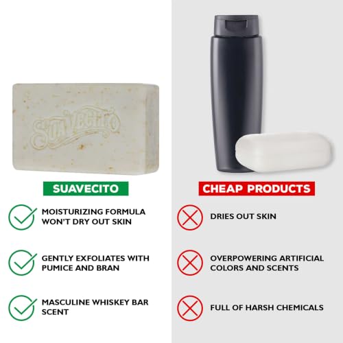 Suavecito Whiskey Bar 6 oz Exfoliating & Moisturizing Bar Soap — Pack of 6, Masculine Scent