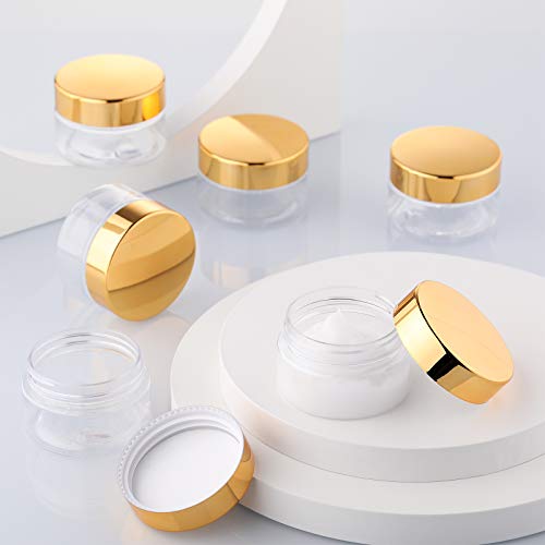 SATINIOR 12 Pack 6 oz Clear Plastic Cosmetic Jars with Lids - Gold