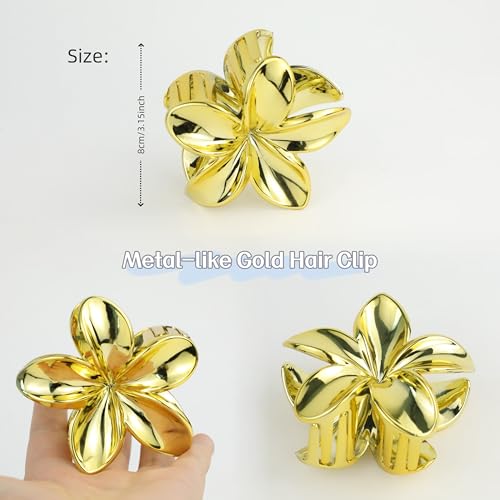 Gold Plumeria Hair Claw Clip - 3.15'' Tropical Flower Accessory